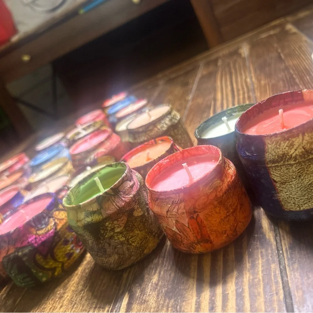 Blue and Cream Rustic Candle Holders - Picture 10 of 10